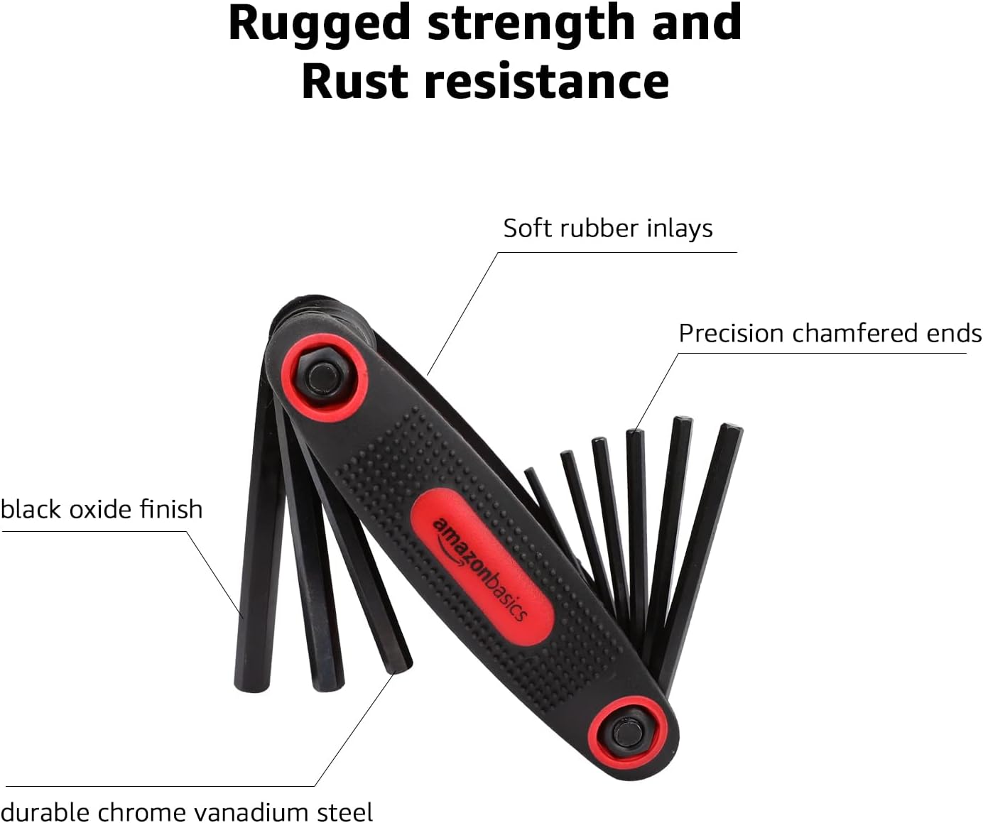 Amazon Basics Folding Hex Key Set, Metric, SAE, and Star Sizes, Chrome Vanadium Steel, 3-Pack
