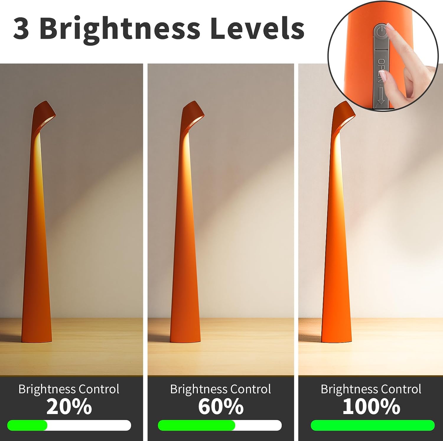 HAPYGI Cordless Rechargeable Reading Metal Table Lamp, 3-Level Brightness