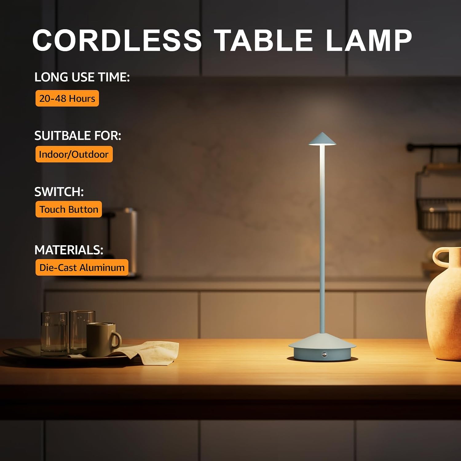 Cordless LED Table Lamps,Portable Battery Desk Lamp,2 Pack,Blue