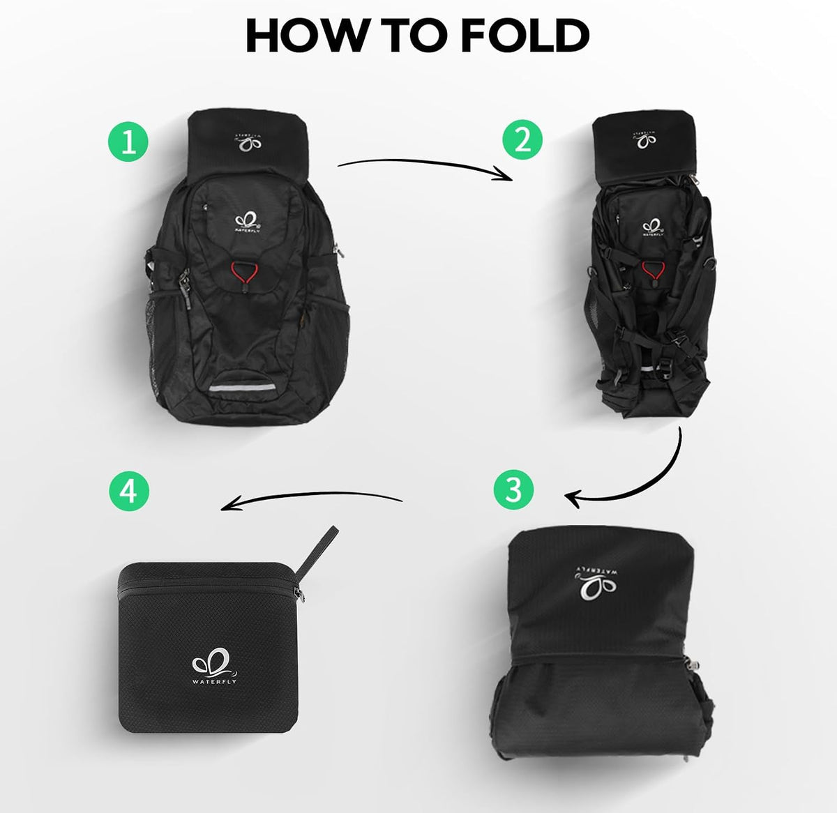 WATERFLY Lightweight Packable Hiking Backpack, 30L Day Pack Black
