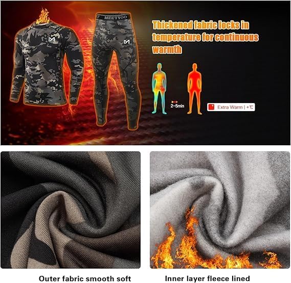 MEETYOO mens Men's Thermal Underwear Set Sport Long Johns Base Layer