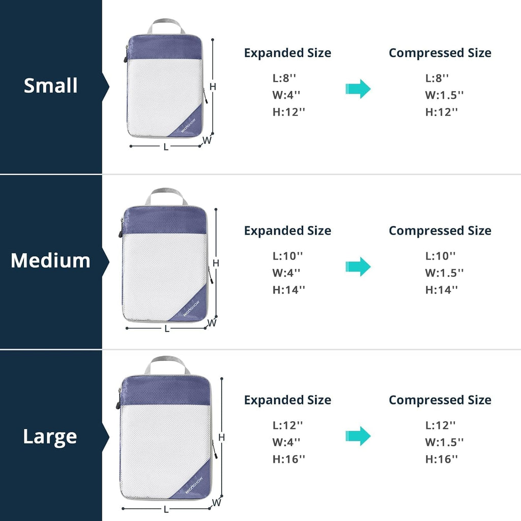 NICOSHOW Compression Packing Cubes 6 Set, Compressible Space-Saving Packing Cubes for Travel - Compression Bags, Luggage Organizer, Travel Essentials for Women, Bluish Purple