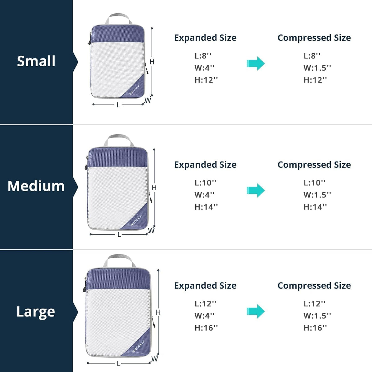NICOSHOW Compression Packing Cubes 6 Set, Compressible Space-Saving Packing Cubes for Travel - Compression Bags, Luggage Organizer, Travel Essentials for Women, Bluish Purple