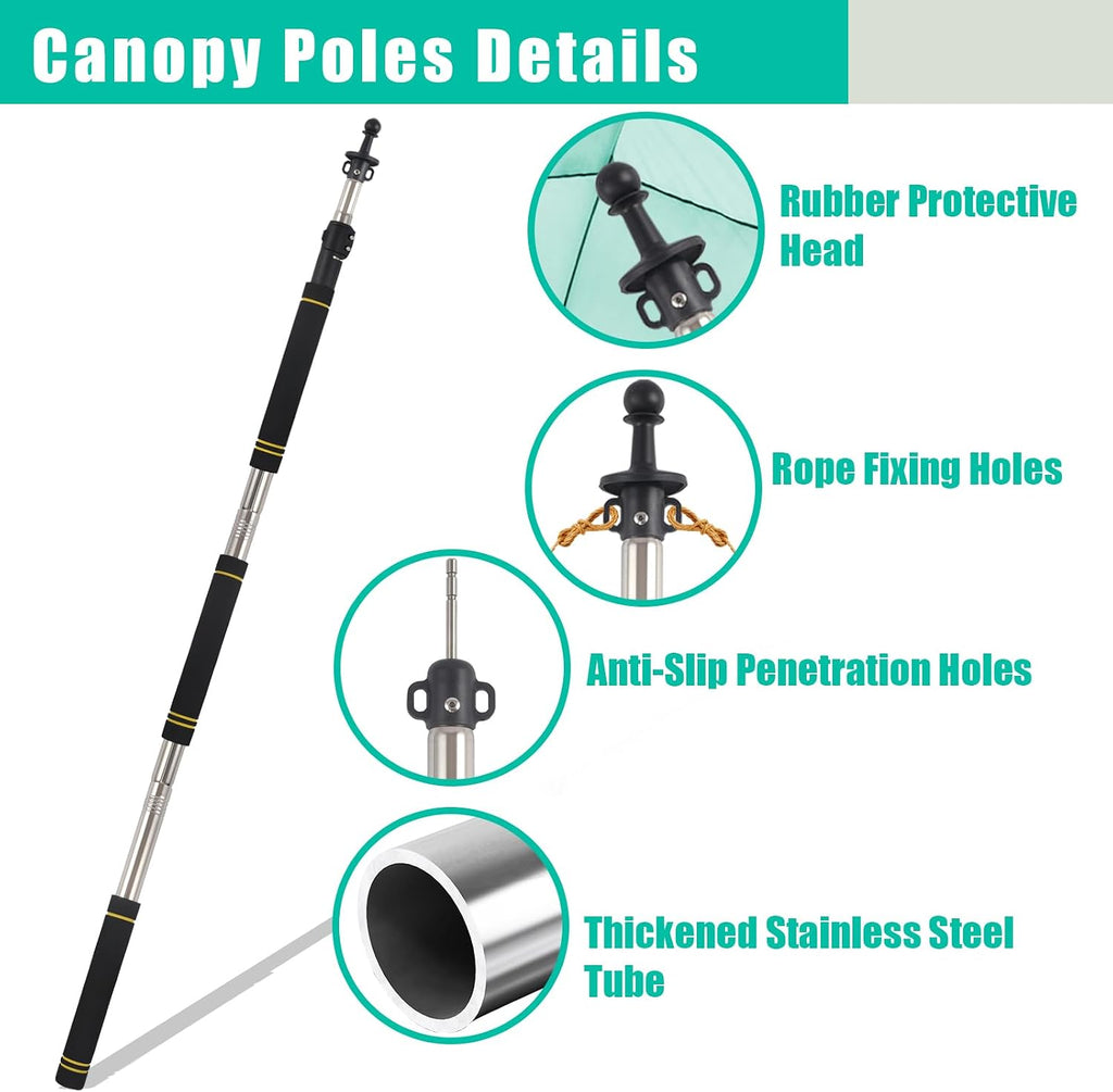 Tarp Poles,Tent Poles Set of 2 2Ft to 6Ft Replacement Canopy Poles Heavy Duty Telescoping Tent Poles for Tarp Outdoor Camping Awning Poles Adjustable Sturdy Durable Shade Cloth Poles, Black