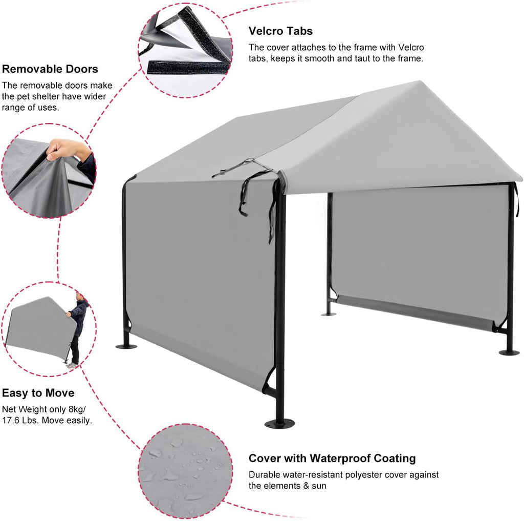4x4 FT Extra Large Dog House Outdoor with Upgraded Doors, Weatherproof Dog Shade Shelter for Outside, Sun Rain Canopy Pet House for Large Dogs, Large Dog Tent Outdoor, Grey
