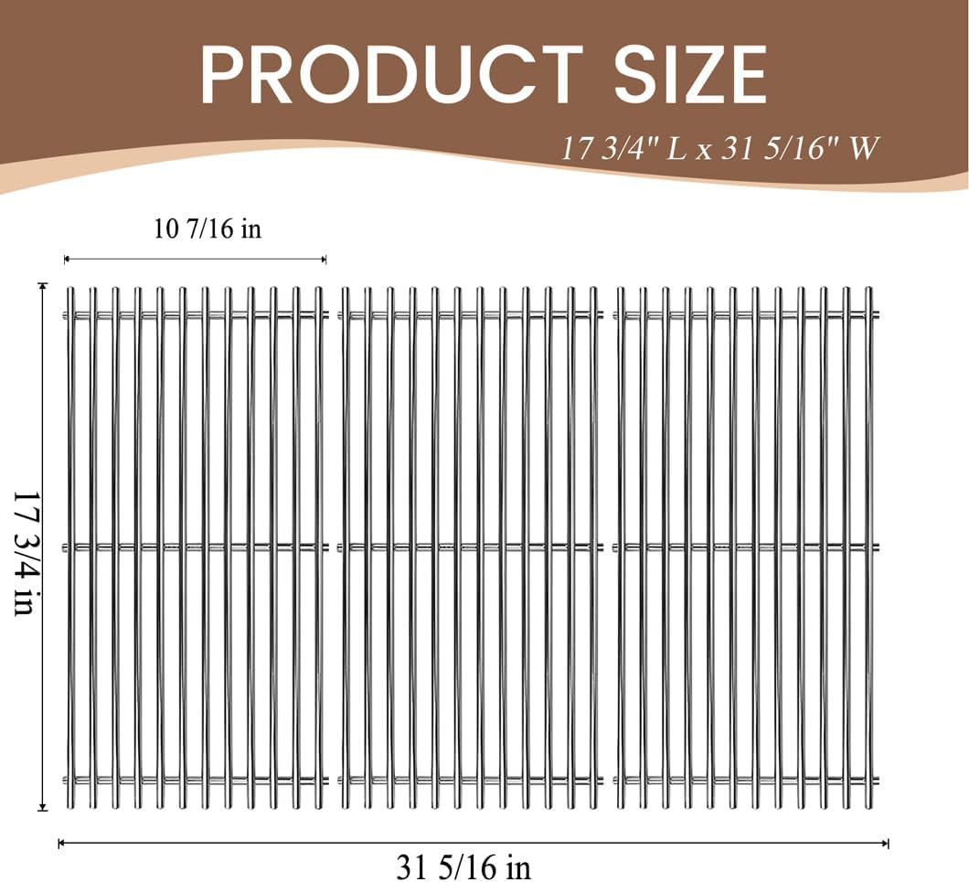 SF027C (3-Pack) 17 3/4" Stainless Steel Cooking Grid for Kenmore 148.16156210, 148.1637110; Master Forge 3218LT, 3218LTM, 3218LTN, DG0576CC, E3518-LP, L3218; Perfect Flame SLG2007D