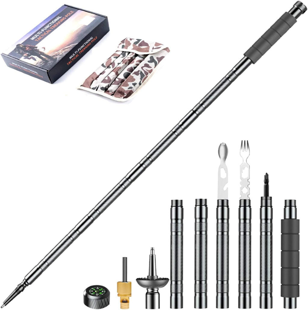 Trekking Pole Tactical Walking Stick,Multifunctional Lightweight Aluminum Collapsible Survival Hiking Pole with Storage Bag for Women Men Seniors Camping Backpacking