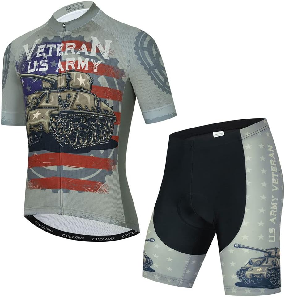 Men Cycling Jersey Set Cycle Short Sleeve Shirt and 3D Cushion Shorts Padded Suit Biking Top