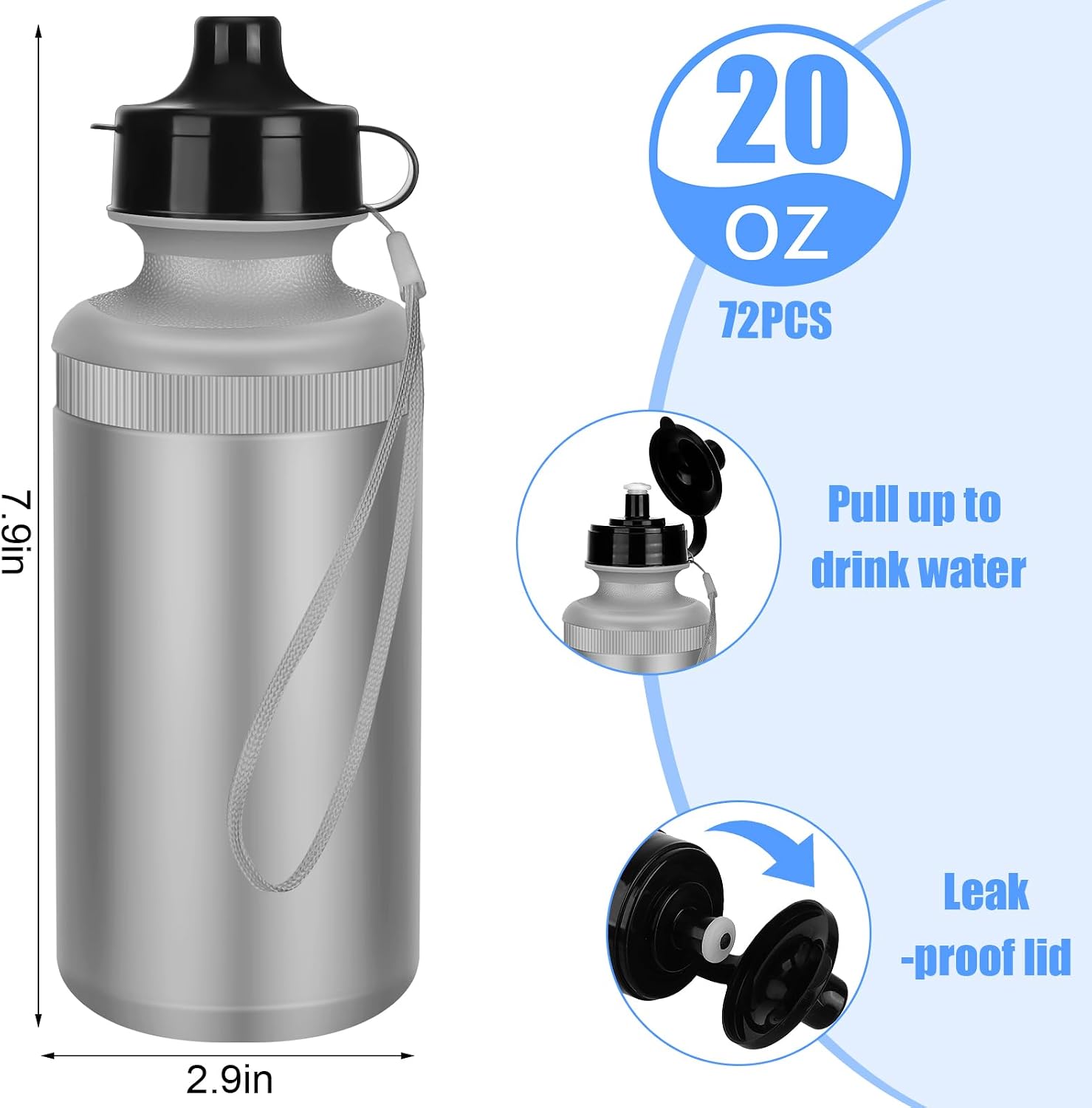 Ziliny 72 Plastic Sports Water Bottles Bulk for Kids 20 Oz