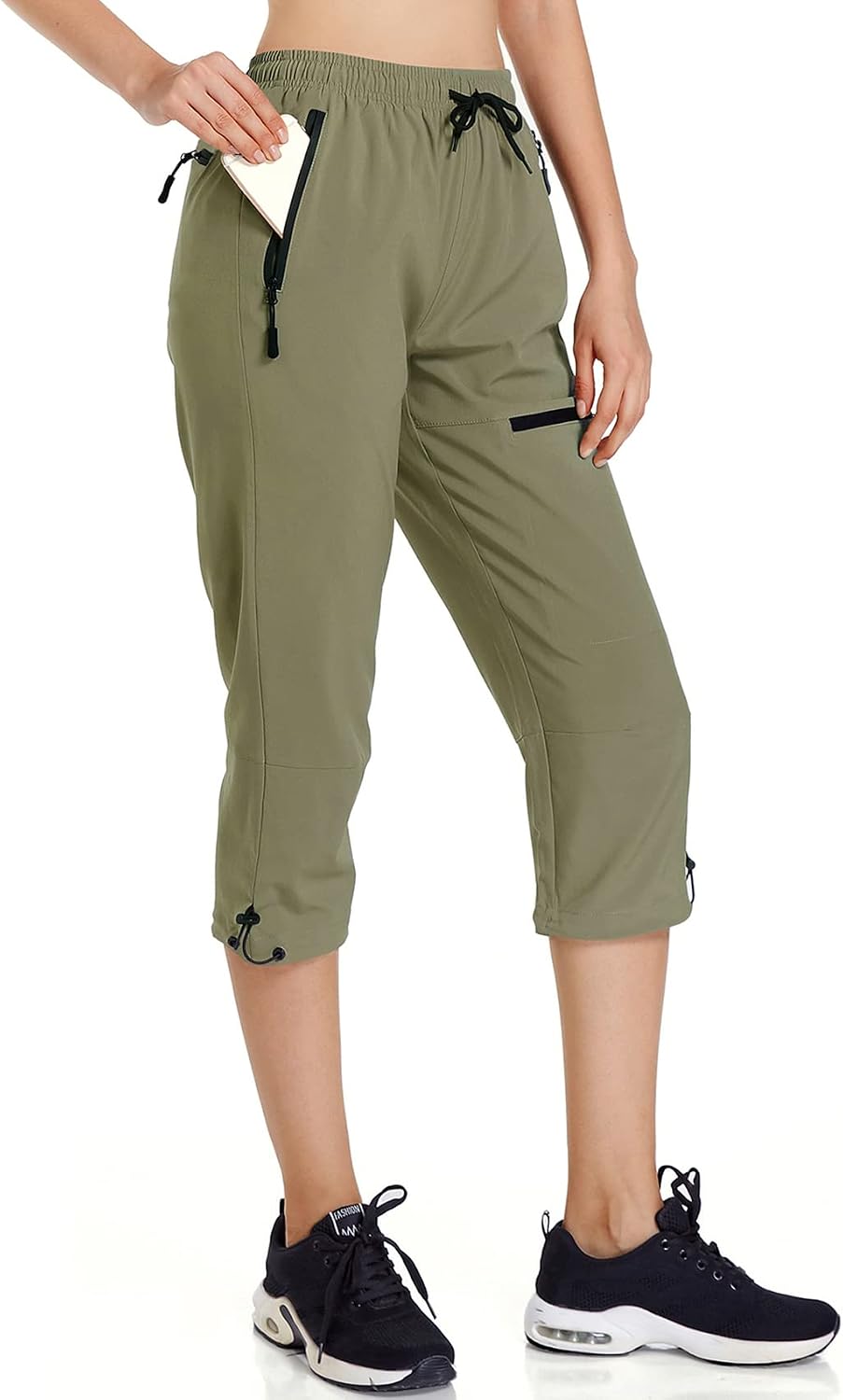 Ksmien Women's Hiking Cargo Capri Pants Quick Dry with Zipper Pockets