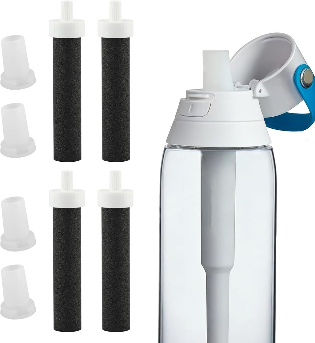 4-Pack Replacement Filters and Silicone Mouthpieces for Brita Water Bottles, Compatible with Hard Sided and Sport Bottles, Leak-Proof, Secure Seal, Easy Installation