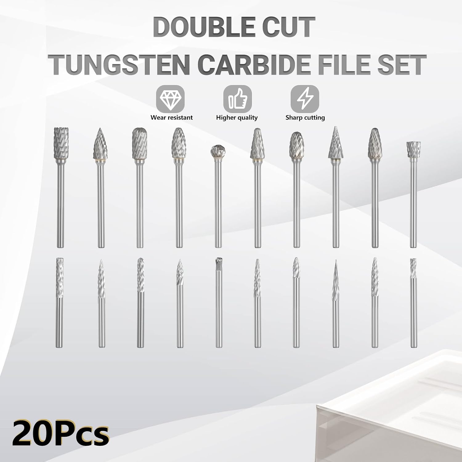 CATITO 20Pcs Carbide Burr Set 1/8" Shank Die Grinder Bits Rotary File Rasp Attachments Cutting Burrs Metal Grinding Engraving Porting