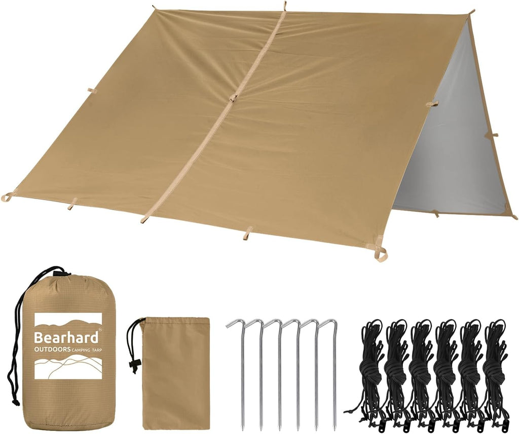 Bearhard 10x10ft/10x12ft Large Waterproof Camping Tarp, Lightweight Hammock Rain Fly