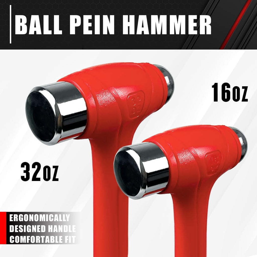 C&T 5-Piece Hammer Set, 16oz Ball Peen Hammer | 32oz Ball Peen Hammer | 32oz Rubber Mallet | 3lb Sledge Hammer | 3lb Cross Peen, Fiberglass Handle & Mallet Set