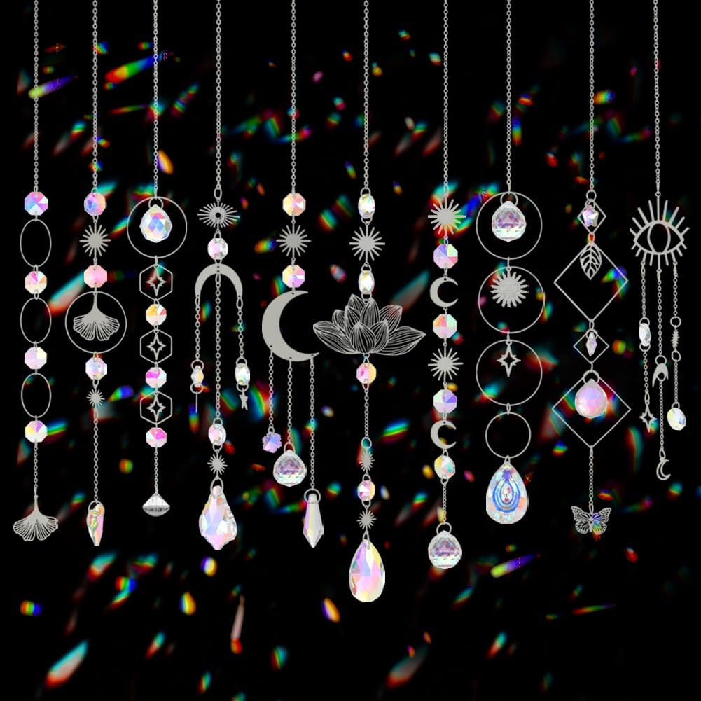 Sun Catchers, 10 Pcs Crystal Suncatcher Prism Hanging Kit for Indoor Window