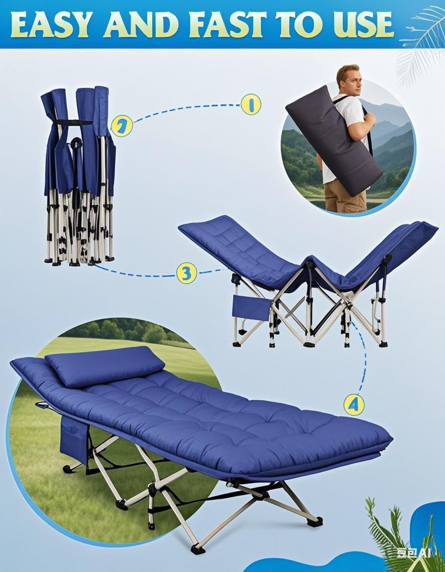 WLIVE 1200D Oxford Camping Cots with Washable Mattress for Adults