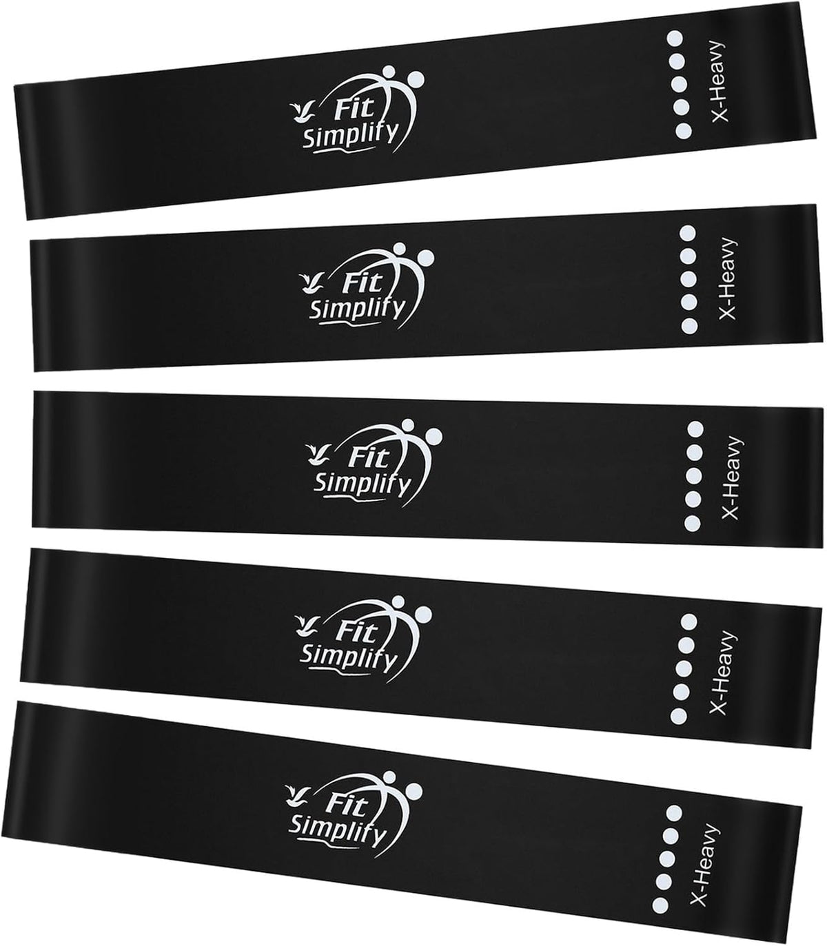 Fit Simplify Resistance Loop Exercise Fitness Bands with Instruction Guide and Carry Bag, Set of 5