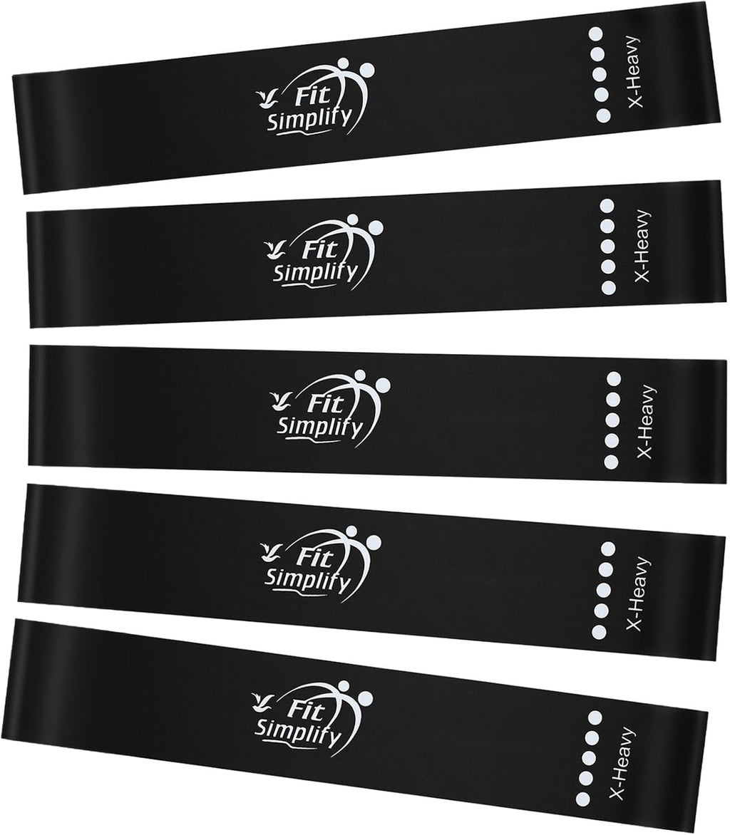 Fit Simplify Resistance Loop Exercise Fitness Bands with Instruction Guide and Carry Bag, Set of 5
