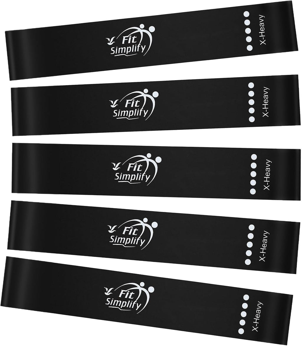 Fit Simplify Resistance Loop Exercise Fitness Bands with Instruction Guide and Carry Bag, Set of 5