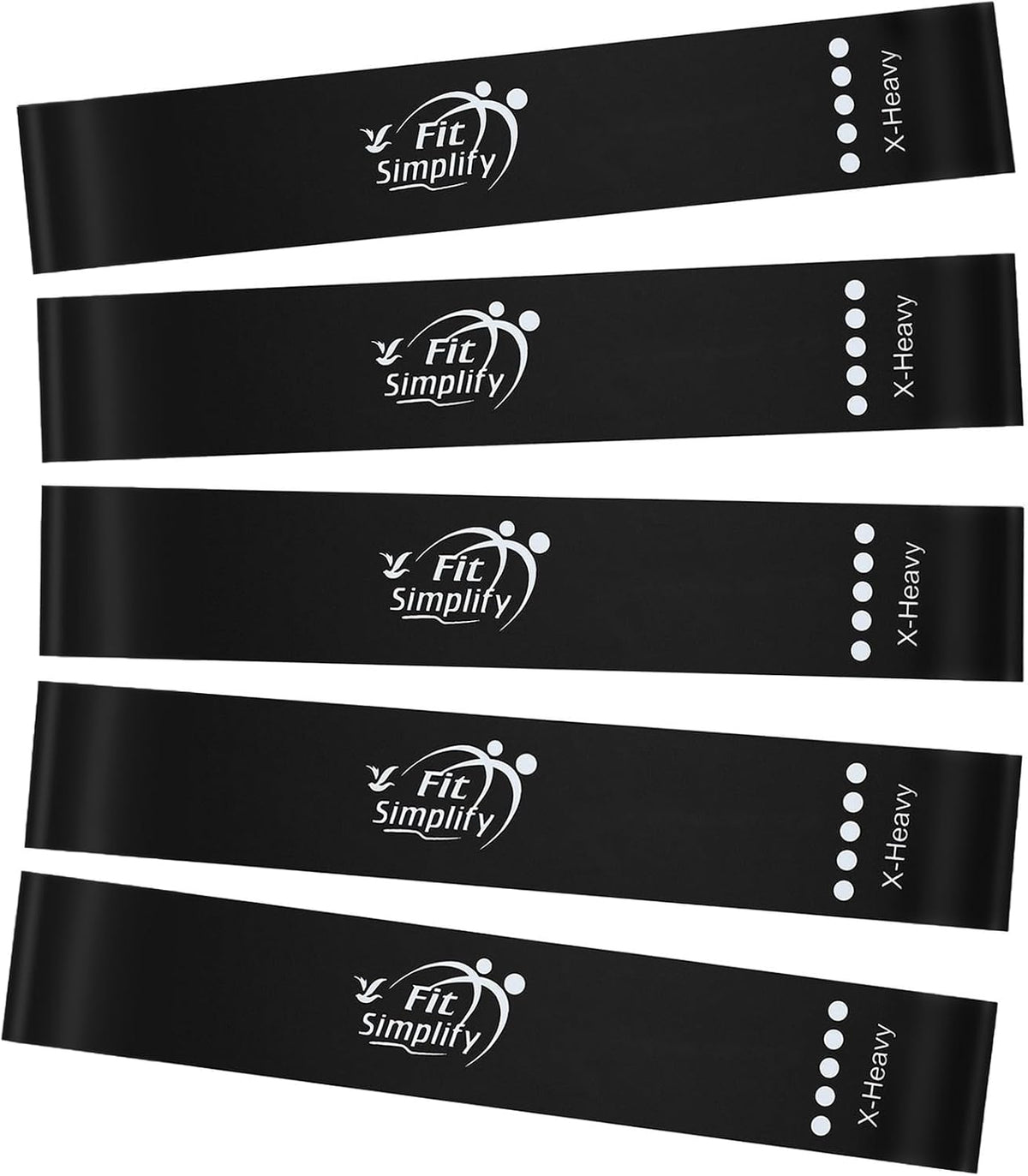 Fit Simplify Resistance Loop Exercise Fitness Bands with Instruction Guide and Carry Bag, Set of 5