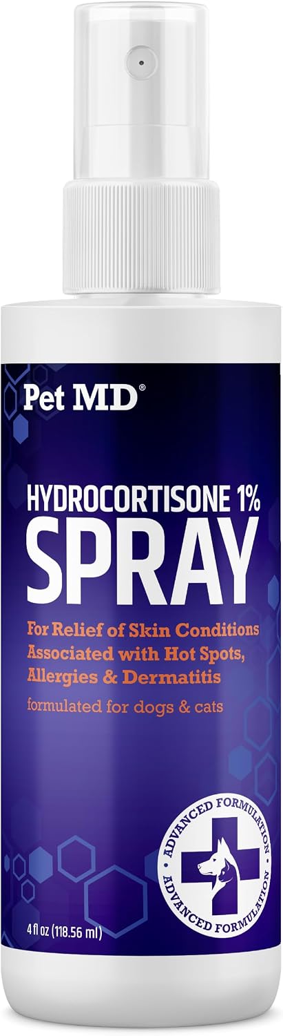 Pet MD Hydrocortisone Spray for Dogs, Cats, Horses - 4 oz | Itch Relief Spray &amp; Hot Spot Remedy for Dogs Irritated Dry Itchy Skin, Allergies, &amp; Other Topical Discomforts
