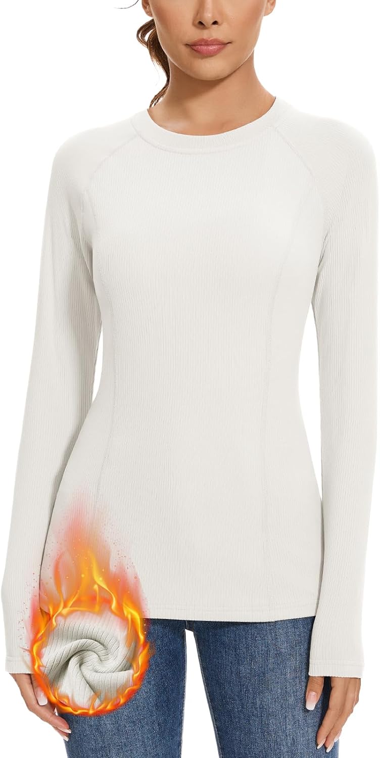 WOWENY Thermal Shirts for Women Fleece Long Sleeve Base Layer Top Winter