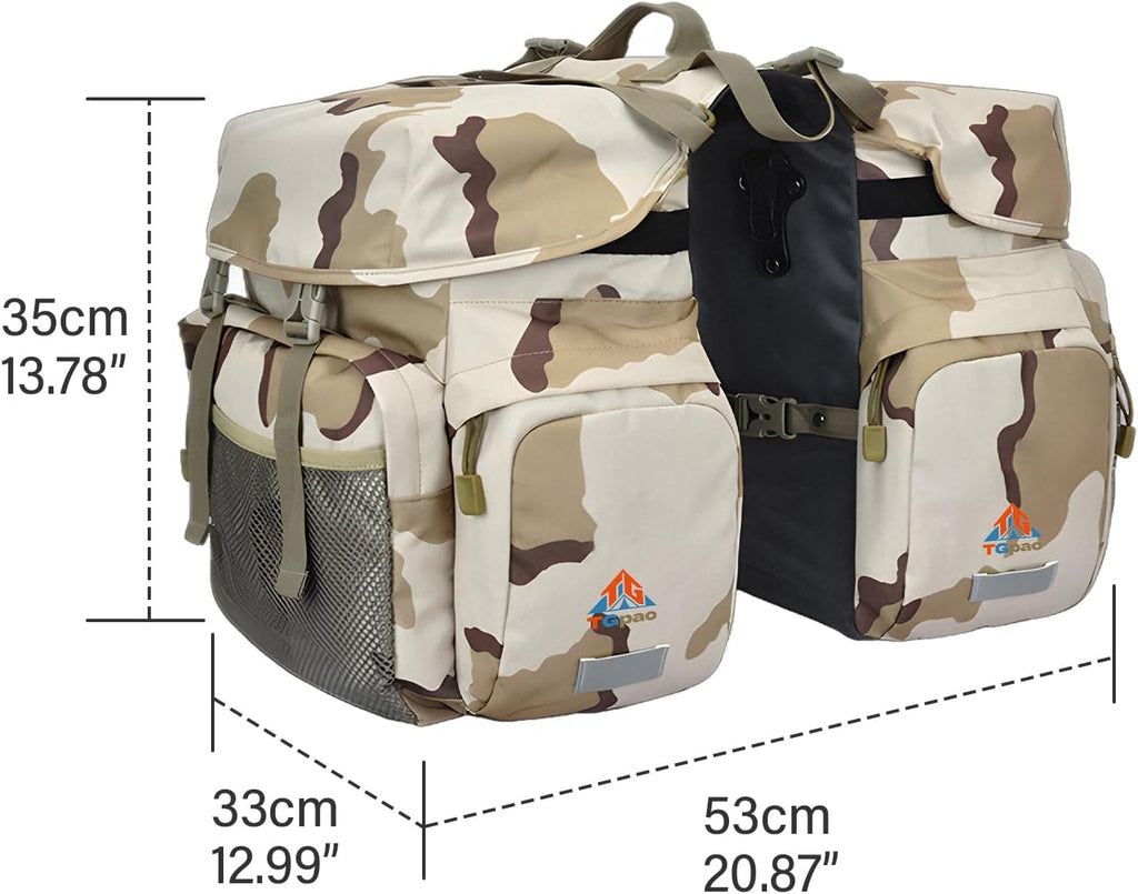 Large Saddle Bags for Bike Rear Rack,Waterproof 50L Panniers Bike Bags for Bicycles/MTB/E-Bike,Bike Trunk Bag With Reflective Stripes,Support for Width Less Than 7 Inches Bike (Army Green,50L)