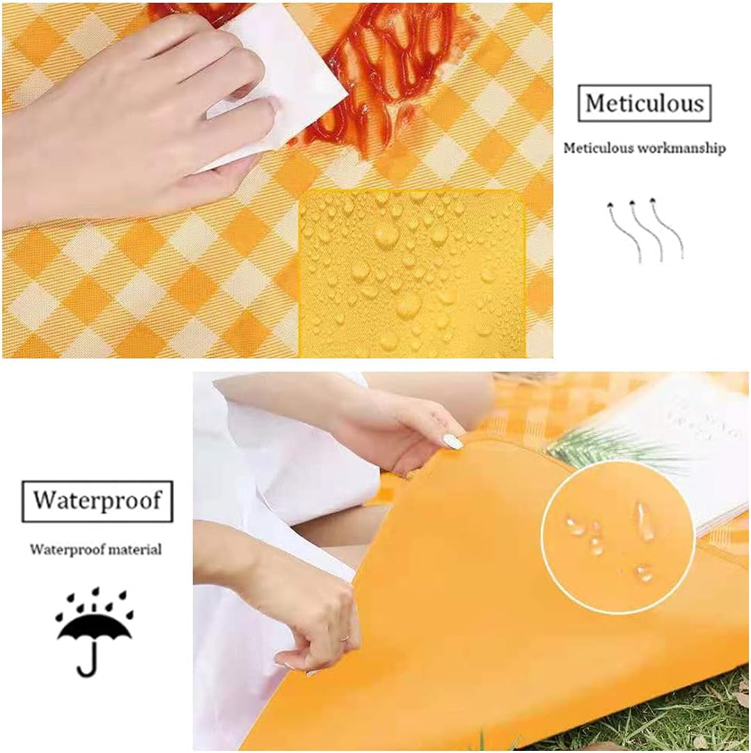 RUIBOLU Beach Blanket Large Picnic Blankets, 80x60in Sandproof Beach Mat for 2-4 Adults Waterproof Quick Drying Outdoor Picnic Mat for Travel Camping Hiking Festival Park Lawn (Yellow Plaids)