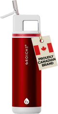 GROSCHE Alpine Shimmer Flip 'N Sip Water Bottle with Straw, Ruby Red, 20 oz