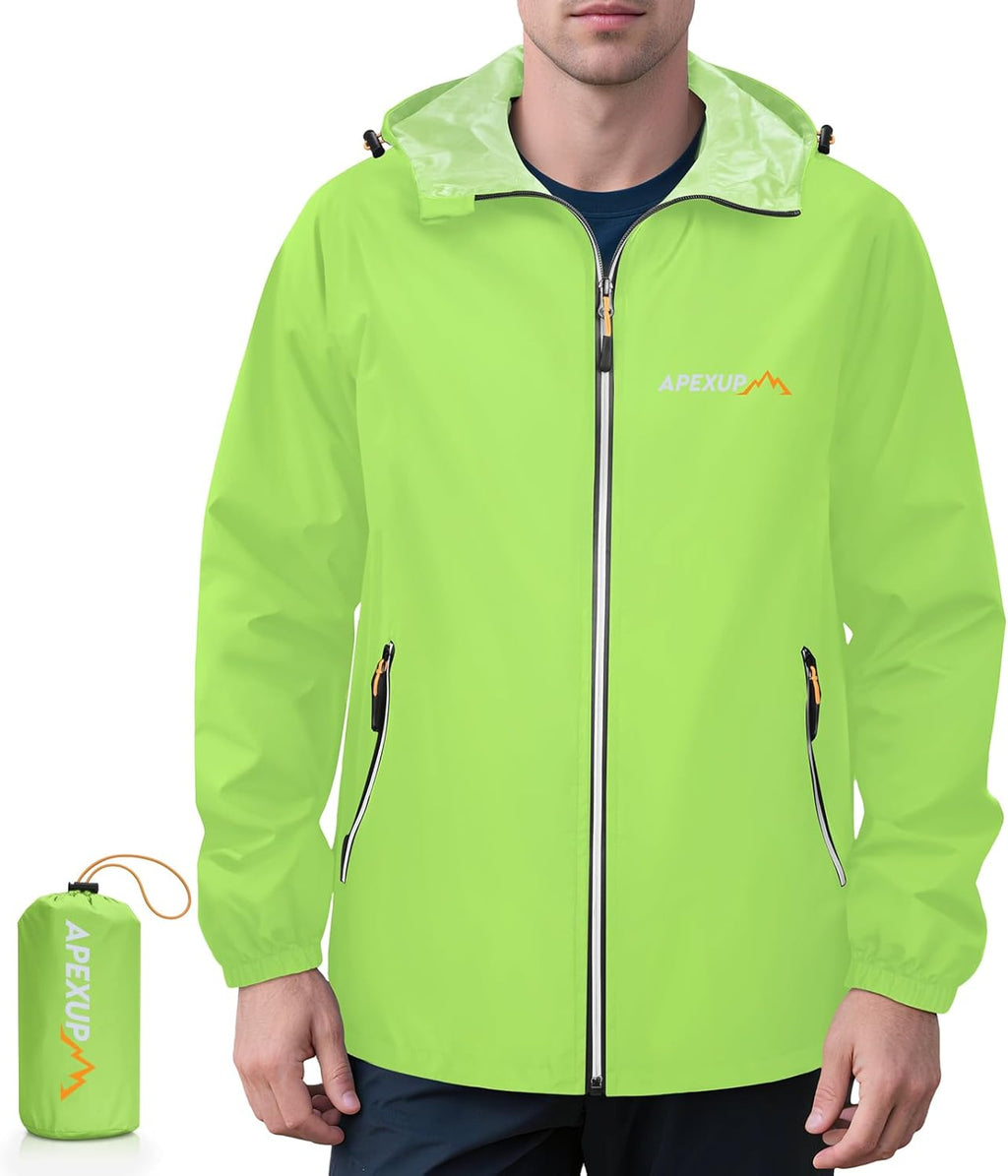 APEXUP Packable Rain Jacket Men Waterproof Lightweight Raincoat with Hood