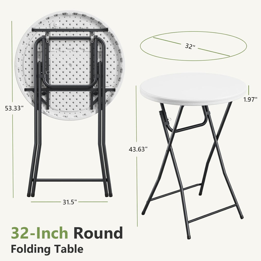 Folding Table, 32 Inch Foldable Cocktail Bar, High Top Round Folding Tables No Assembly, Portable Bistro & Commercial Furniture for Wedding, Banquet, Party, Indoor Outdoor Use