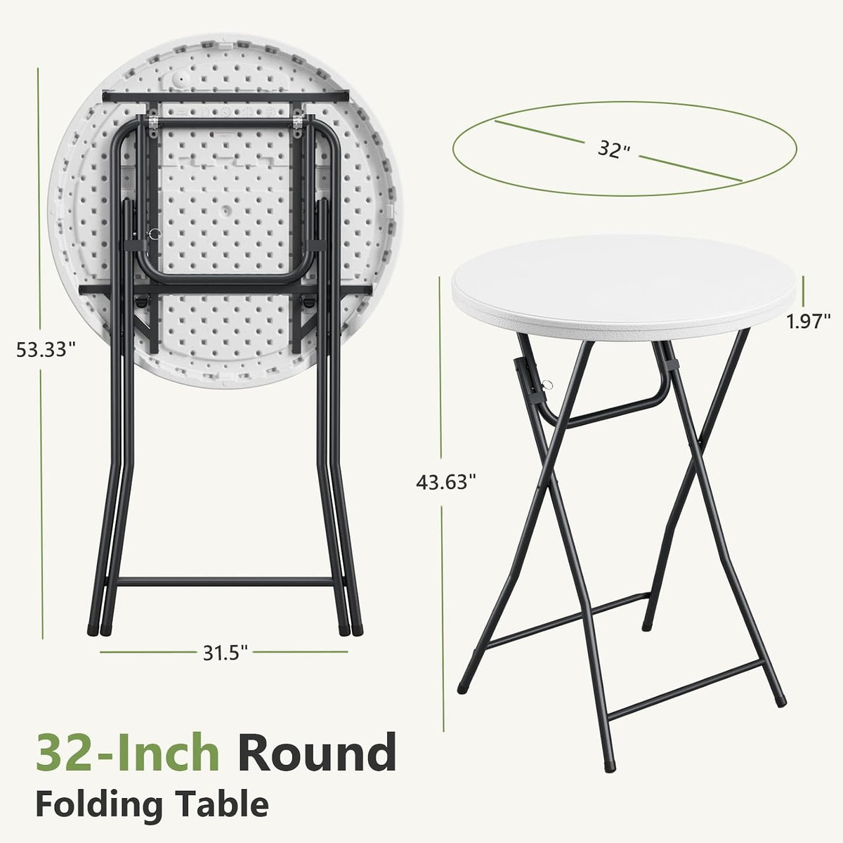 Folding Table, 32 Inch Foldable Cocktail Bar, High Top Round Folding Tables No Assembly, Portable Bistro & Commercial Furniture for Wedding, Banquet, Party, Indoor Outdoor Use