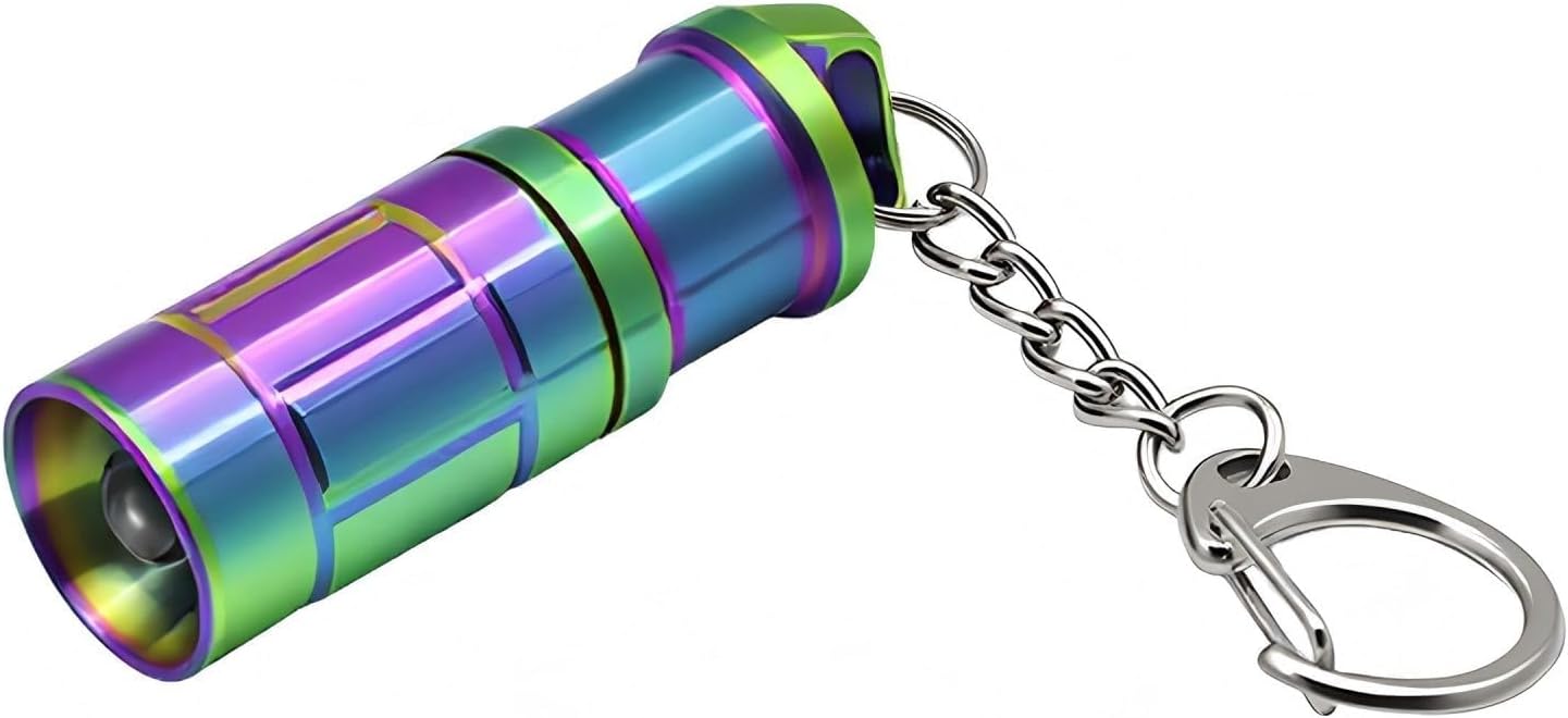 e1 Smallest Keychain Flashlight Tiny Micro Mini Key Ring Light Bright Long Lifetime Waterproof for Everyday EDC Emergency Dog Walking Sleeping Reading Nice Gift (Colorful Stainless Steel)