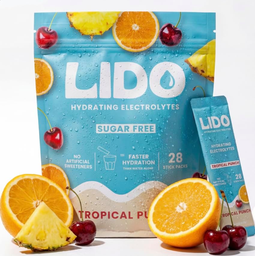 LIDO Tropical Punch Electrolyte Powder Packets — Zero Sugar Hydration Drink Mix Packets with Trace Minerals & Sea Salt — Keto, Paleo & Fasting Friendly — Fruit Punch Drink Mix for Recovery, 28 Sticks