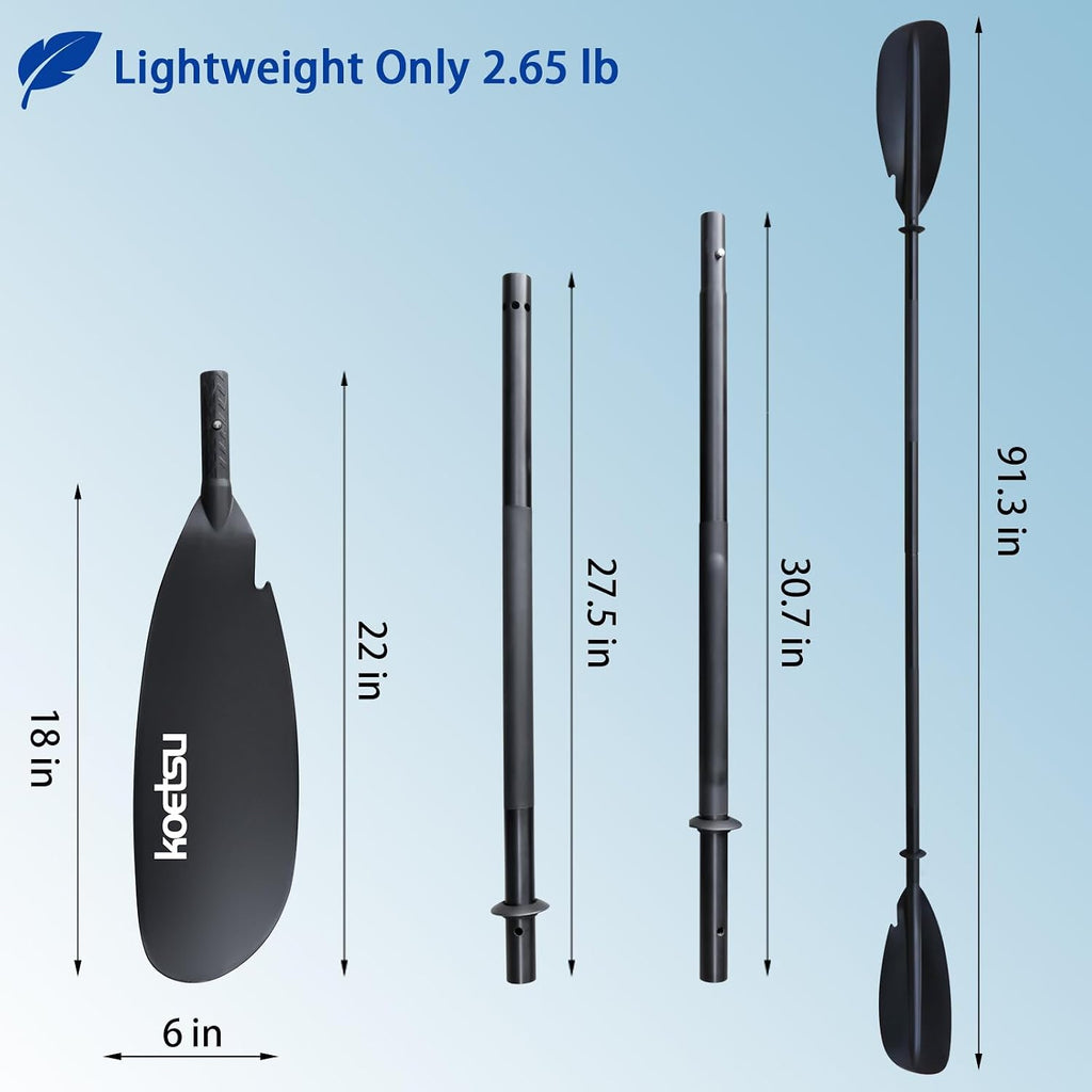 KOETSU Kayak Paddle Aluminum 4-Piece Adjustable Double-Sided Paddle with Replaceable Blades, Lightweight & Floating, for Recreational & Fishing Kayaks
