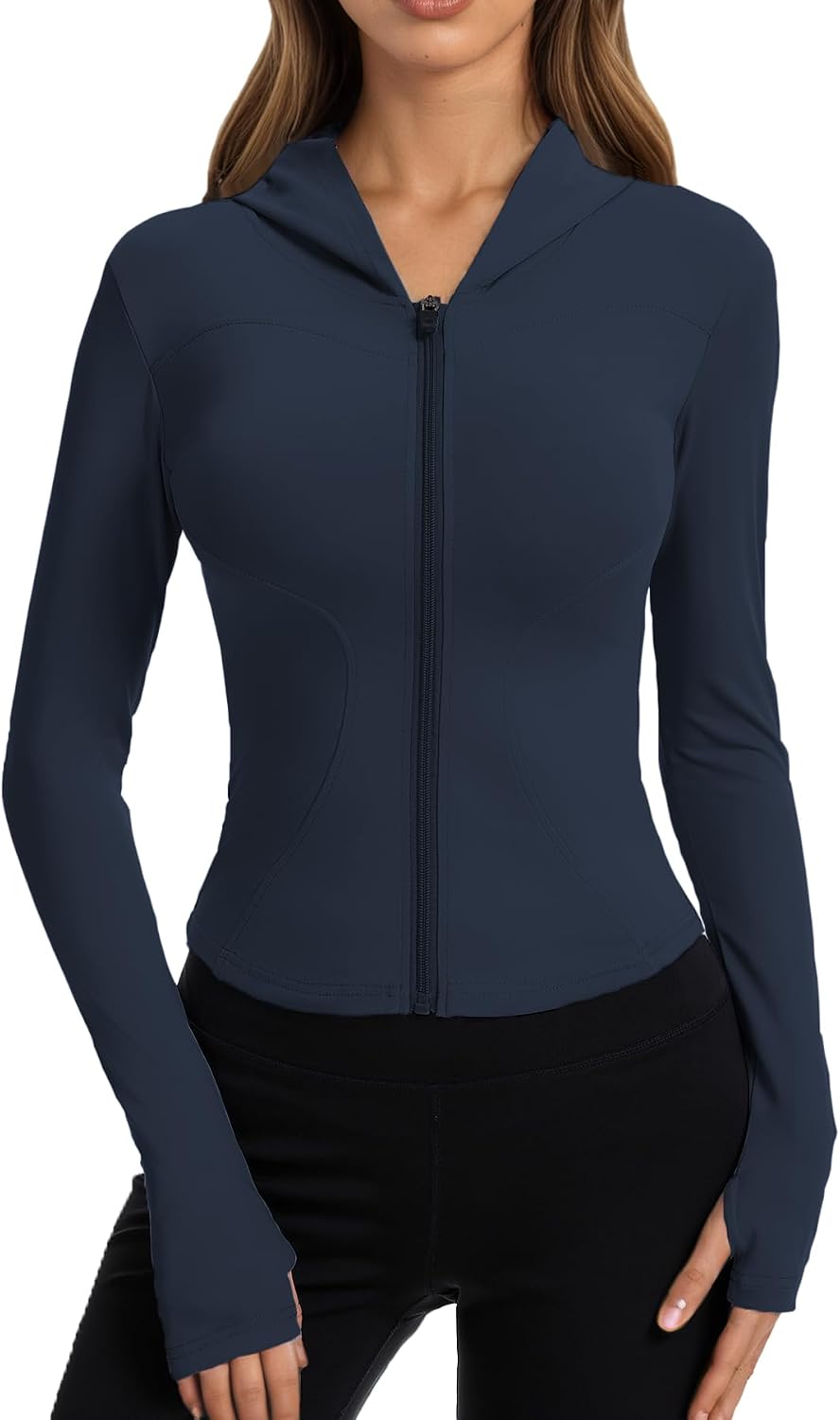 Women Bbl Jackets with Hood Compression Workout Tops Lined or Unlined Lightweight Yoga Gym Jacket with Thumb Hole