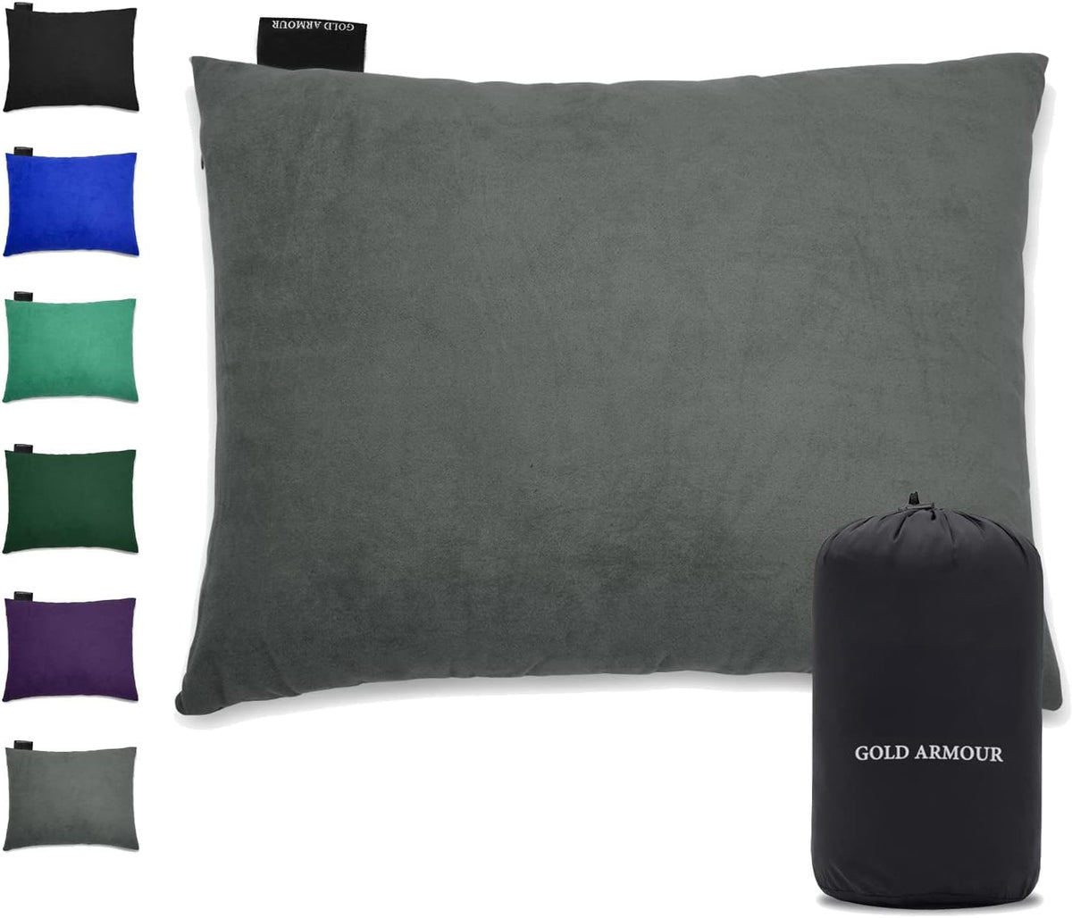 Gold Armour Camping Pillow Memory Foam - Compact Compressible Backpacking, Hammock, and Travel Pillows for Kids and Adults - Essential Outdoor & Camping Gear (Small 12 x 16in, Gray)