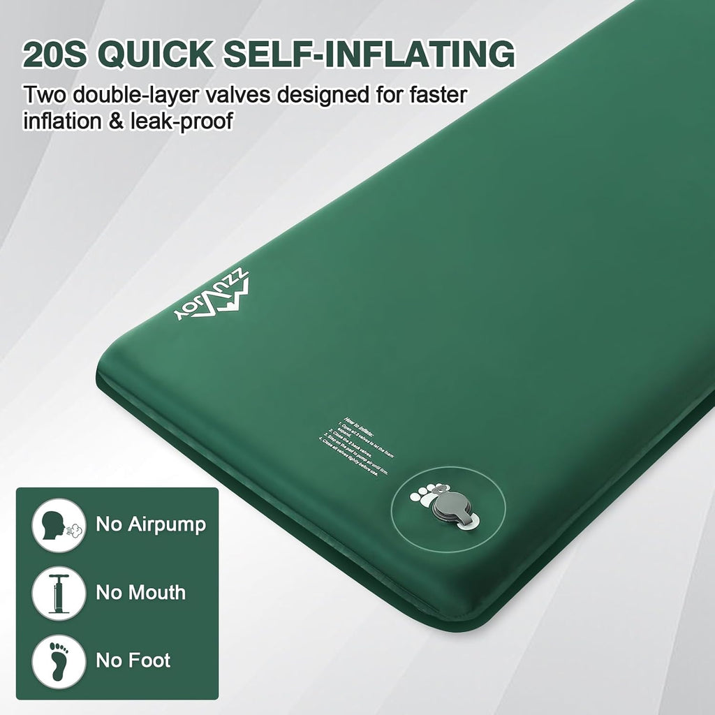 Memory Sleeping Pad, 3.1" Ultra-Thick Foam Sleeping Mats for Camping, 9.5 R-Value Insulated Self Inflating Sleeping Pad with Pillow, Camping Mattress Pad for Car Travel Tent