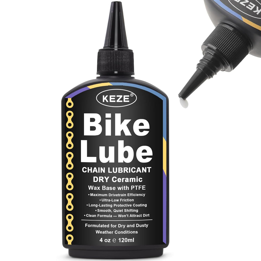Keze Dry Bike Chain Lube MTB Mountain Bicycle Chain Oil Ceramic Bike Lube with PTFE Ebike Lubricant Against Wear, Reduces Friction Noise & Chainsuck, for Dry and Dusty Weather Conditions, 120 ml