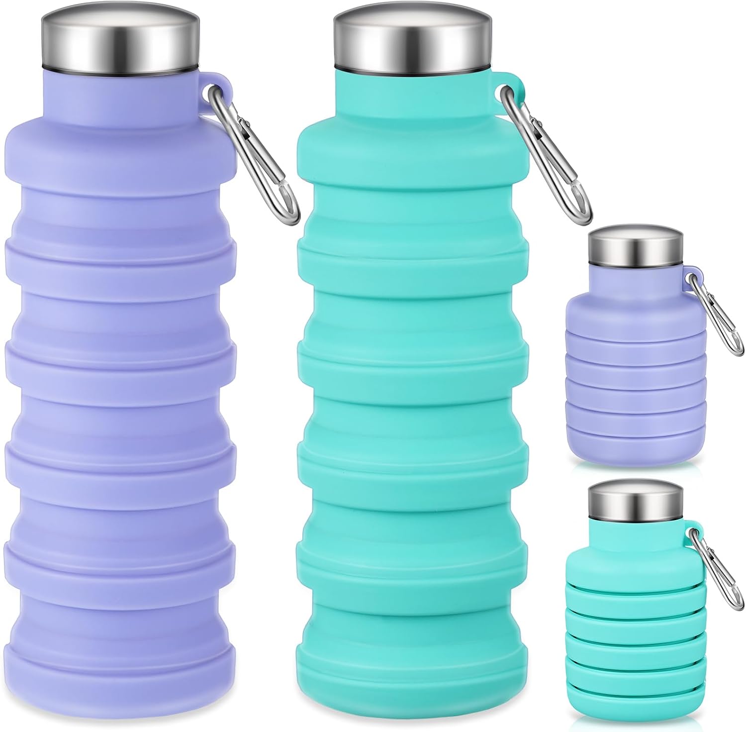 Baderke 2 Pcs Collapsible Water Bottles, 17oz, Green, Purple
