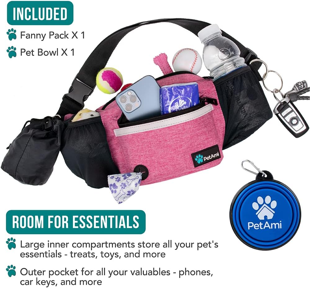 PetAmi Dog Fanny Pack, Treat Pouch for Dog Walking Training, Pink
