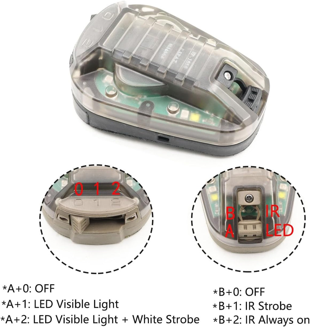 Tactical IR Strobe Helmet Light Military Identification Lights with Visible LED + White Strobe Survival Signal (Black-Green)