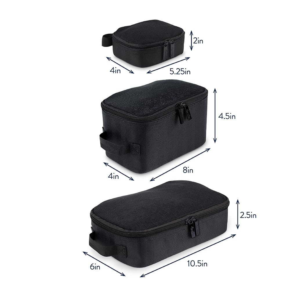 Itzy Ritzy Packing Cubes for Travel, Set of 3 Travel Organizers (Black)