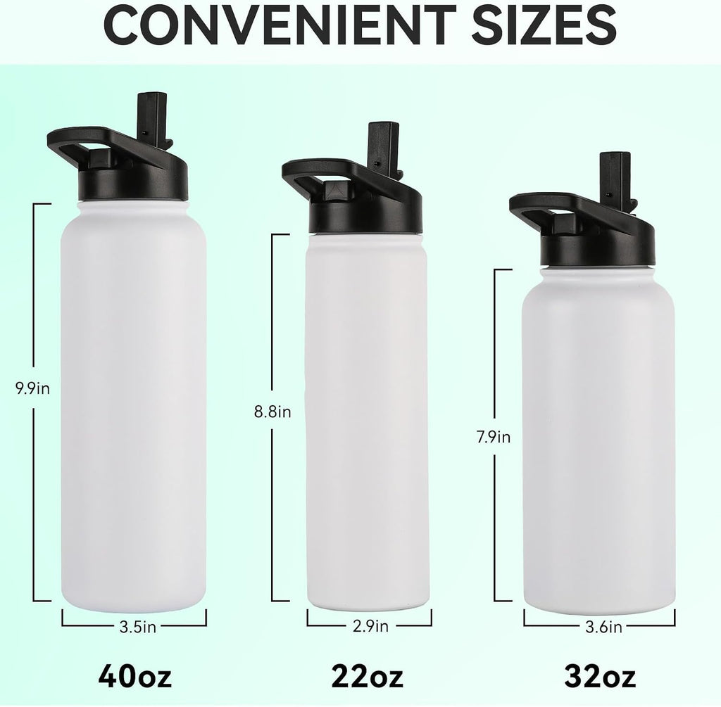 DOMICARE 32 oz Insulated Water Bottle Bulk, Vacuum Insulated Stainless Steel Sports Water Bottle with Straw Lid & Spout Lid, Leakproof, Reusable - Travel, Camping, Bike, White (4 Pack)