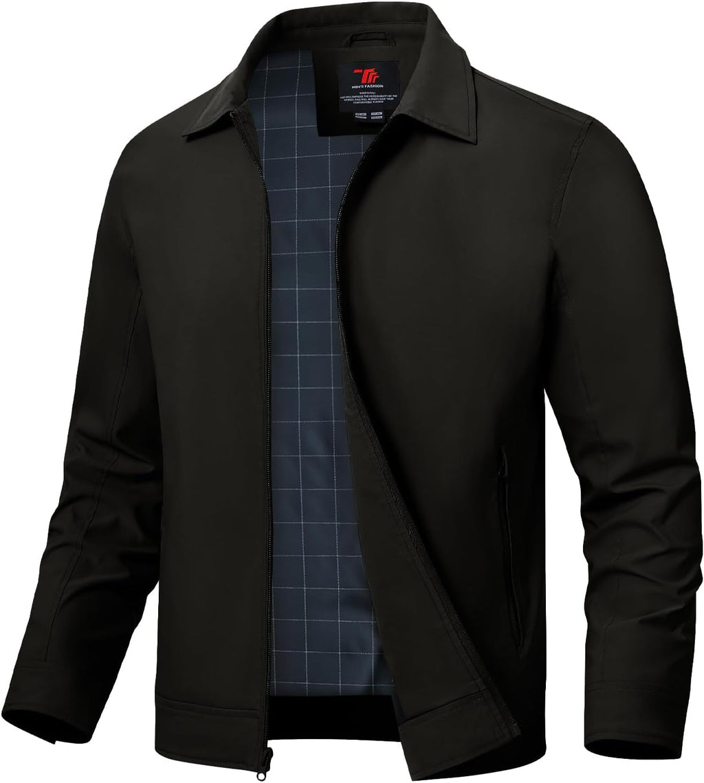 TBMPOY Mens Lightweight Jackets Light Windbreaker Full Zip Casual Work Jacket Golf Business Fall Track Coat with Pockets