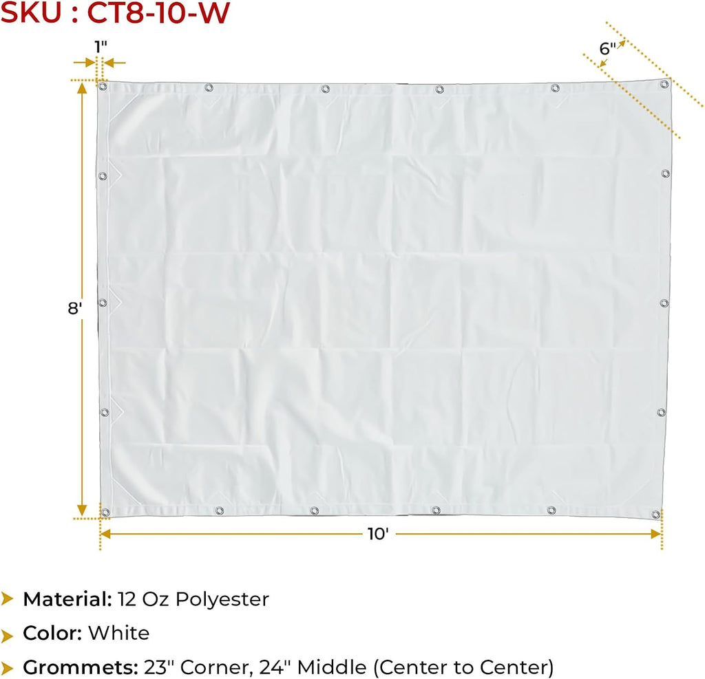 8' x 10' White Canvas Tarp 12oz - Water Resistant & Breathable - Heavy Duty Tarps - Multipurpose Tarpaulin Cover for Camping Tent