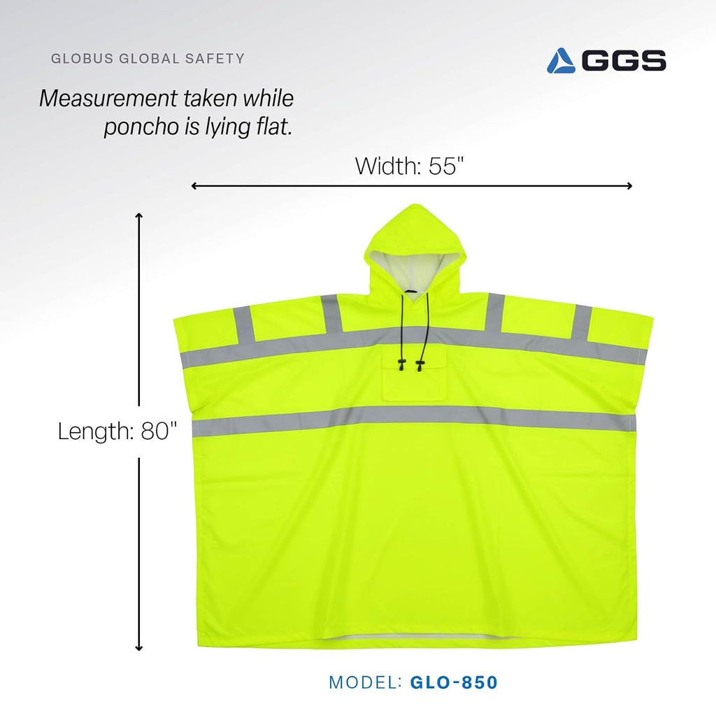 GGS Rain Poncho - High Visibility, Reflective, Wind and Waterproof with Drawstring Hood, Rain Gear for Construction, Camping, Fishing, Hiking, One Size