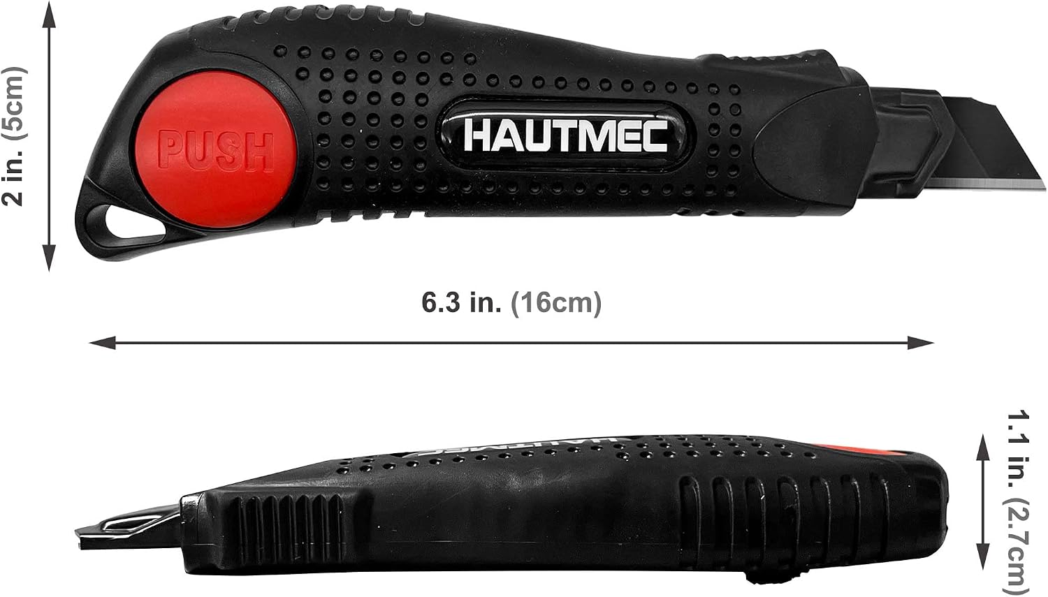 HAUTMEC 18mm Soft Grip Auto-Lock Utility Knife With Red Safety Switch, Sturdy Cutter with Ultra Sharp Black Snap-off Blade HT0081-4PC