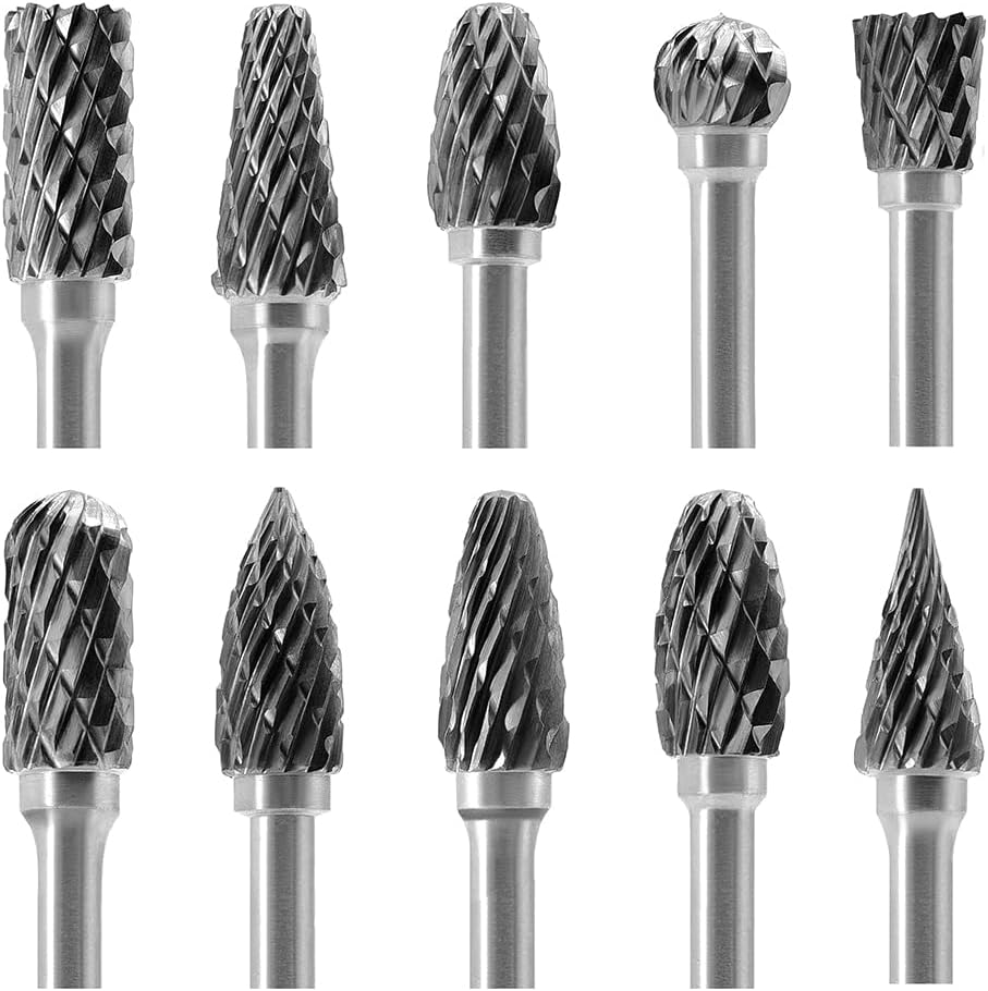Tungsten Carbide Burr Set 1/8 (3 mm) Shank, Die Grinder Bits, 20 PC Cutting Burr Bits, Carving Bits for Dremel, Double Cut Rotary Burr Set for Metall Carving, Engraving, Drilling, Polishing