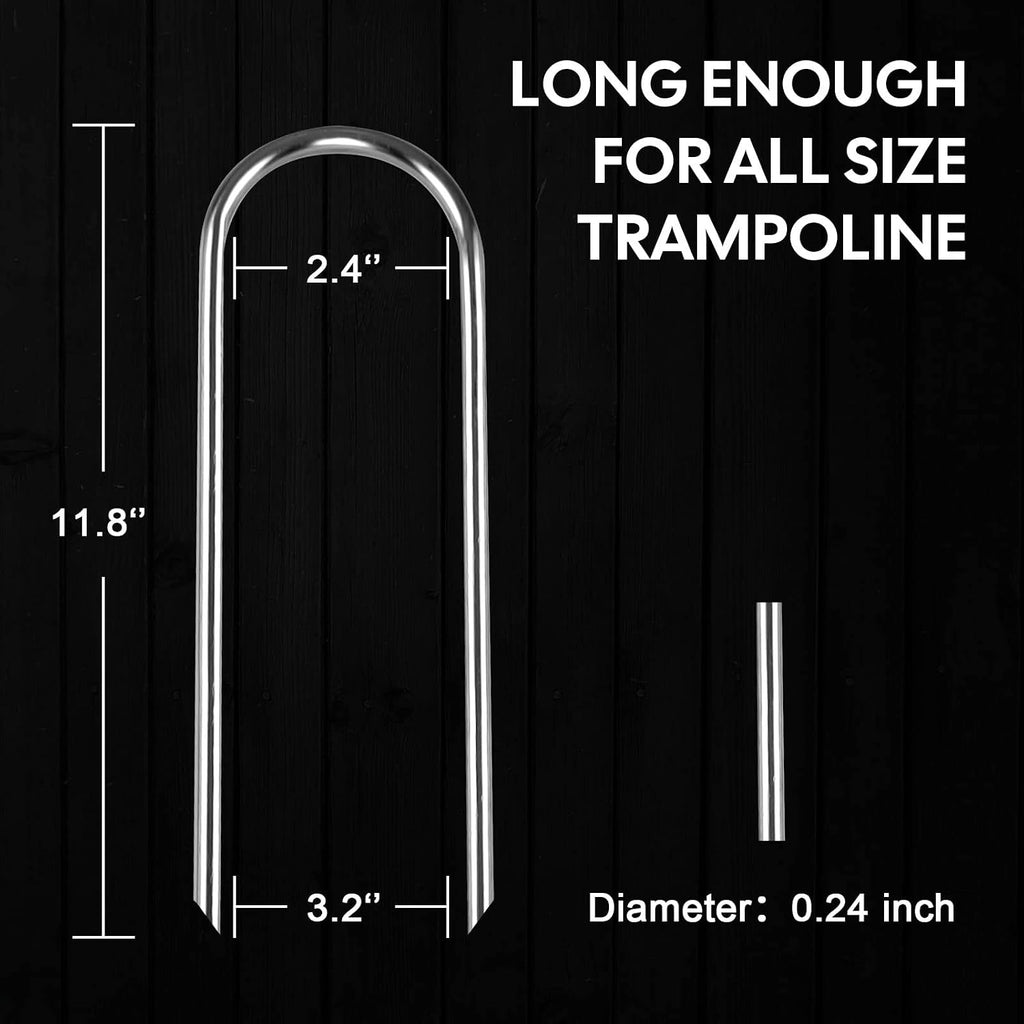 Trampolines Wind Stakes Heavy Duty U Type Sharp Ends Safety 12inch Ground Anchor Galvanized Steel for Soccer Goals, Camping Tents and Huge Garden Decoration (Trampoline Anchors 8pcs)